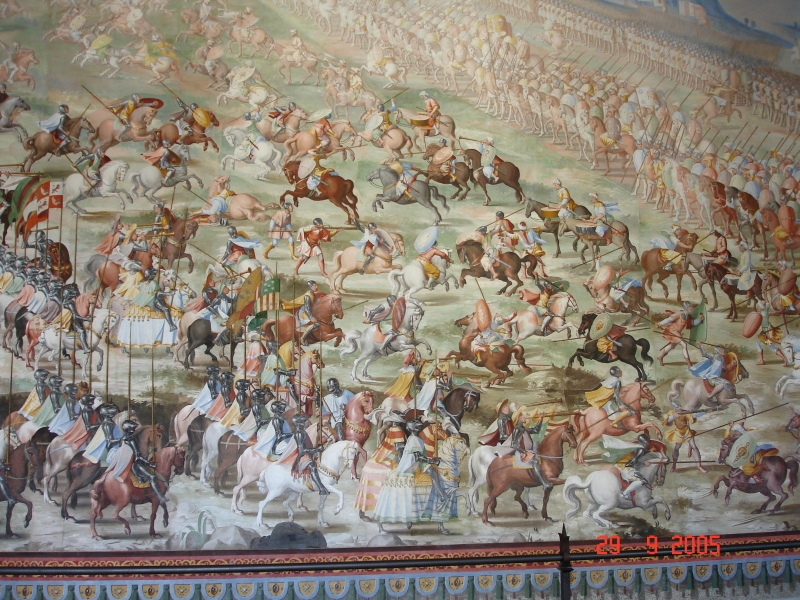 Bref aperçu de l’immense fresque de la salle des batailles. San Lorenzo del Escorial, Espagne.