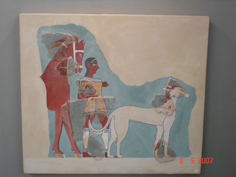 Fresque découverte à Thira, Santorin, là où la légende situe l’Atlantide, Athènes, Grèce.