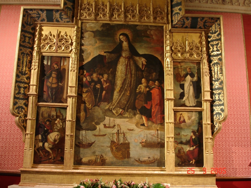 La Vierge des navigateurs, une des œuvres exposées dans « La salle des audiences de l’Alcazar de Séville », Espagne.