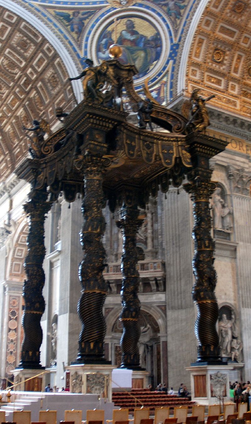 Le baldaquin de la basilique Saint-Pierre de Rome, une œuvre du Bernin, Rome, Italie.