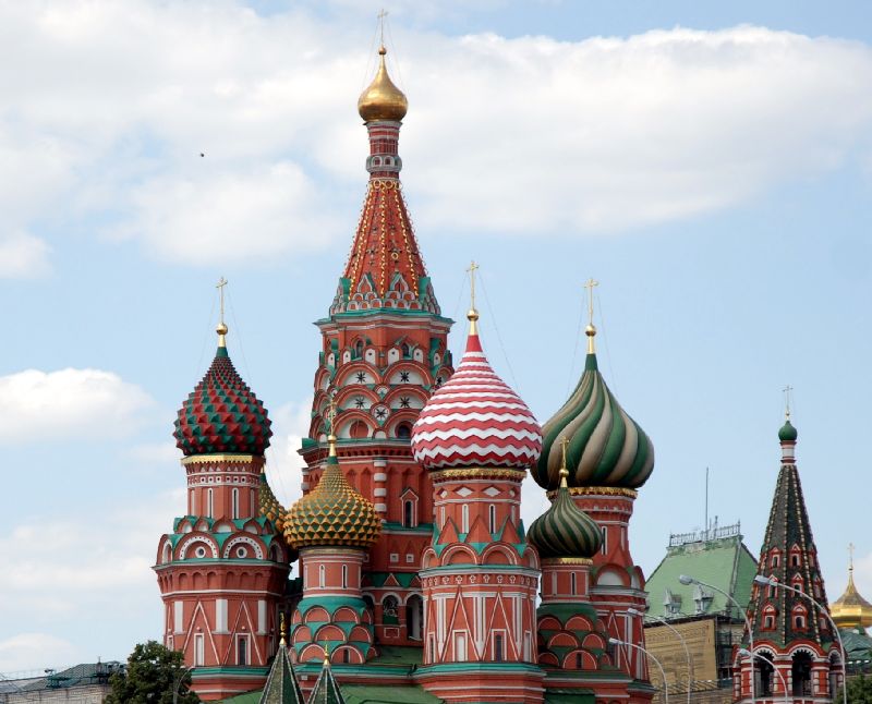 Cathédrale Basile-le-Bienheureux vue de la Moskova, Moscou, Russie.
