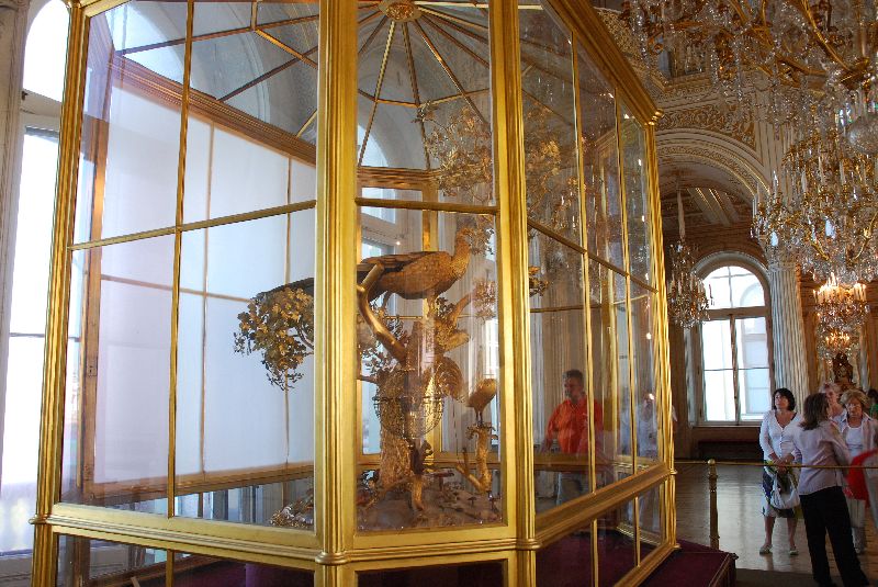 Horloge du paon, salle du Pavillon, Petit Ermitage, Saint-Pétersbourg, Russie.