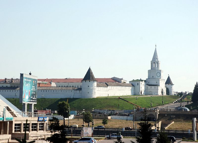 Le kremlin de Kazan, vue de notre hôtel, Kazan, Russie.
