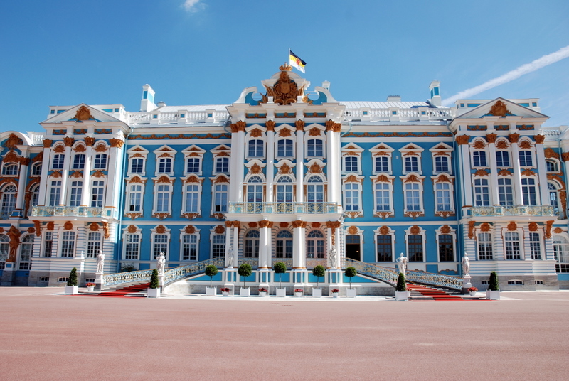 La partie centrale du palais de Catherine, Tzarskoïe Selo, Russie.