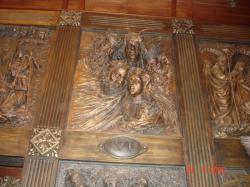 Une sculpture de la Sainte Famille et des Rois mages orne les murs de la Cathédrale de Ronda, Espagne.