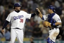 Éric Gagné et Russell Martin tous deux des Dodgers de Los Angeles.